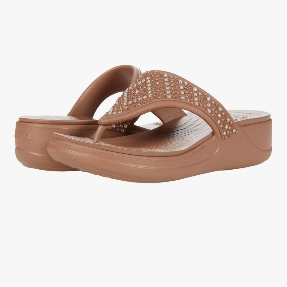 Crocs Monterey Diamante Shimmer Wedge Flip Flop Size 9